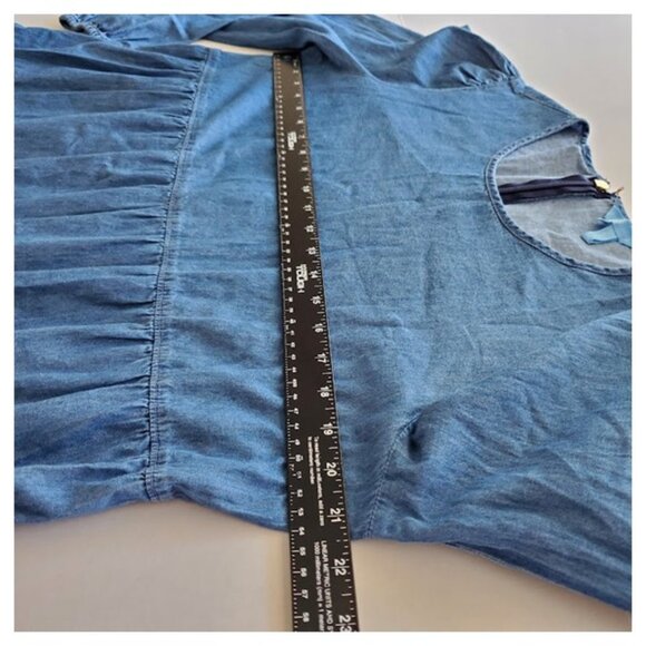 Draper James Chambray Tiered Long Sleeve Blue Shift Dress Mini Sz L Cottagecore - Picture 10 of 12